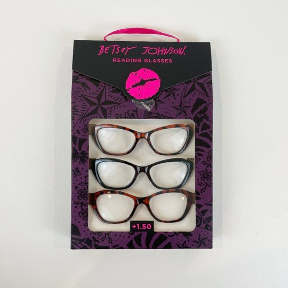 Betsey Johnson +1.50 Reading Glasses Tortoise Pink Black